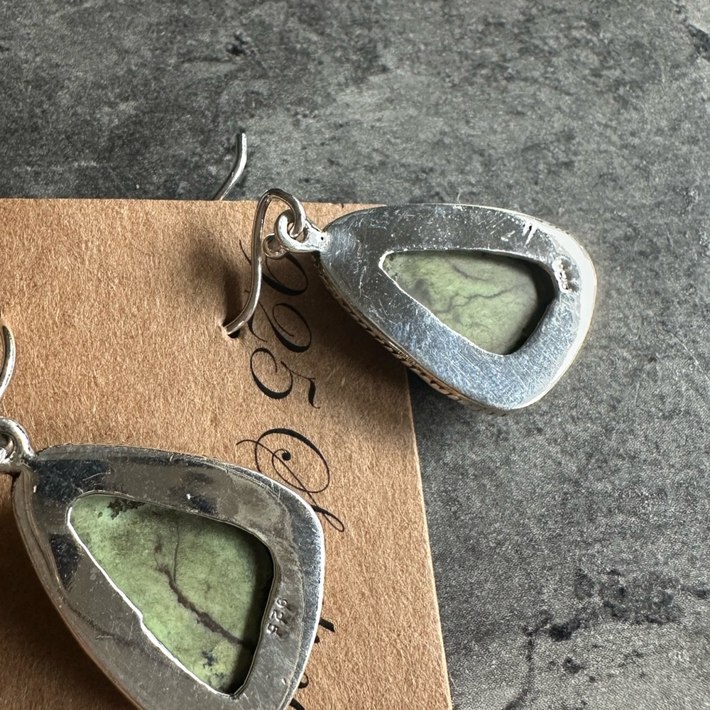 Sterling 925 Silver Lemon Chrysophrase Earrings - Picture 3 of 4